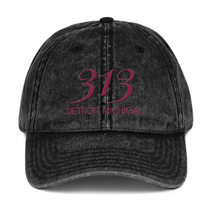 '313 Detroit Michigan' Vintage Baseball Cap | Ruby Red