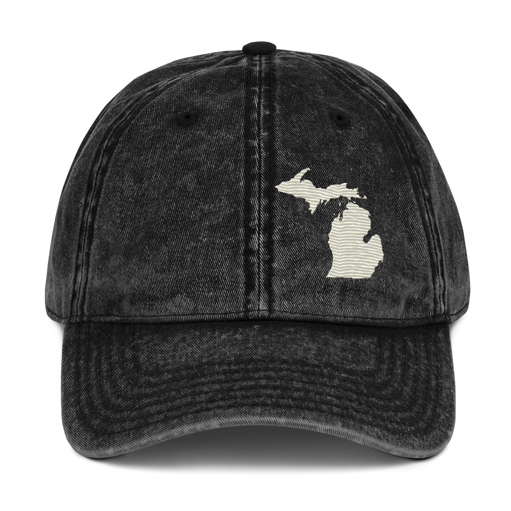 Michigan Vintage Baseball Cap | Ivory White Outline