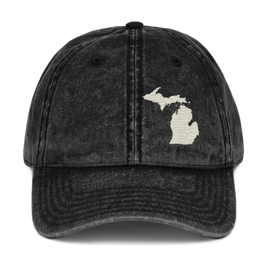 Michigan Vintage Baseball Cap | Ivory White Outline