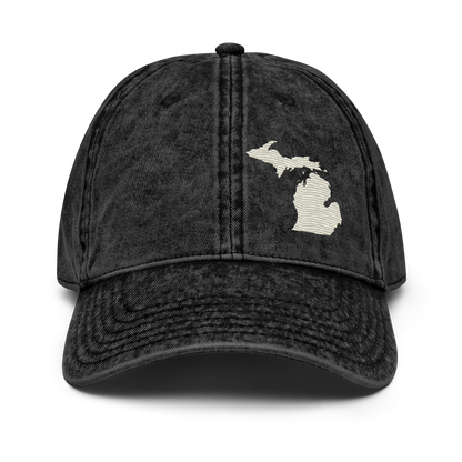 Michigan Vintage Baseball Cap | Ivory White Outline