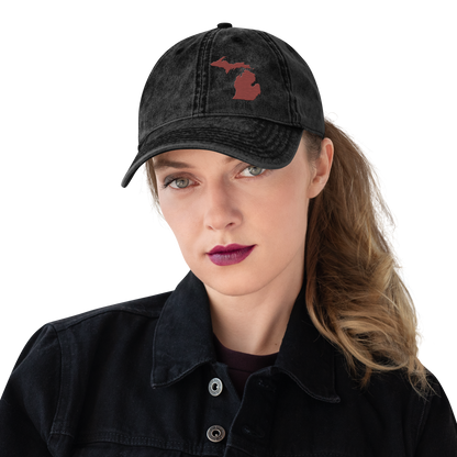 Michigan Vintage Baseball Cap | Ore Dock Red Outline