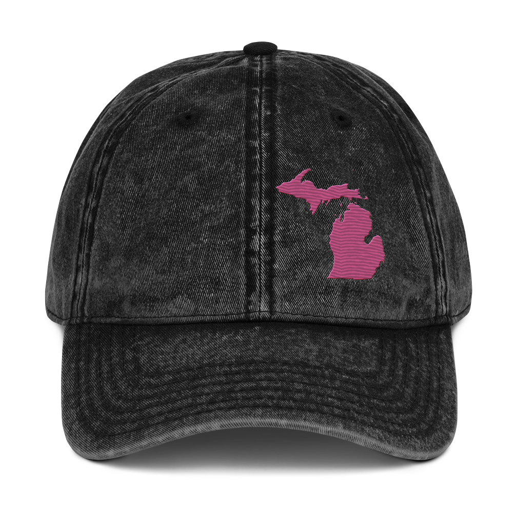 Michigan Vintage Baseball Caps | Apple Blossom Pink Outline