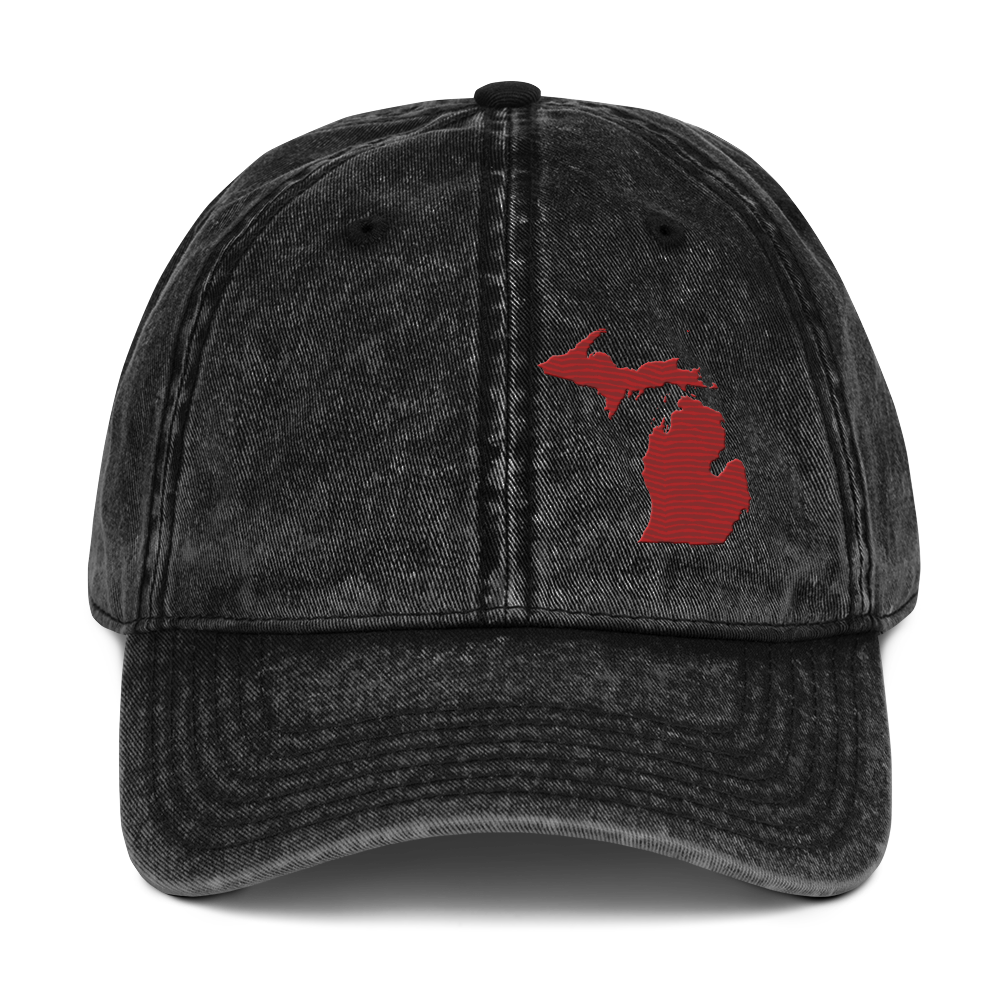 Michigan Vintage Baseball Caps | Thimbleberry Red Outline