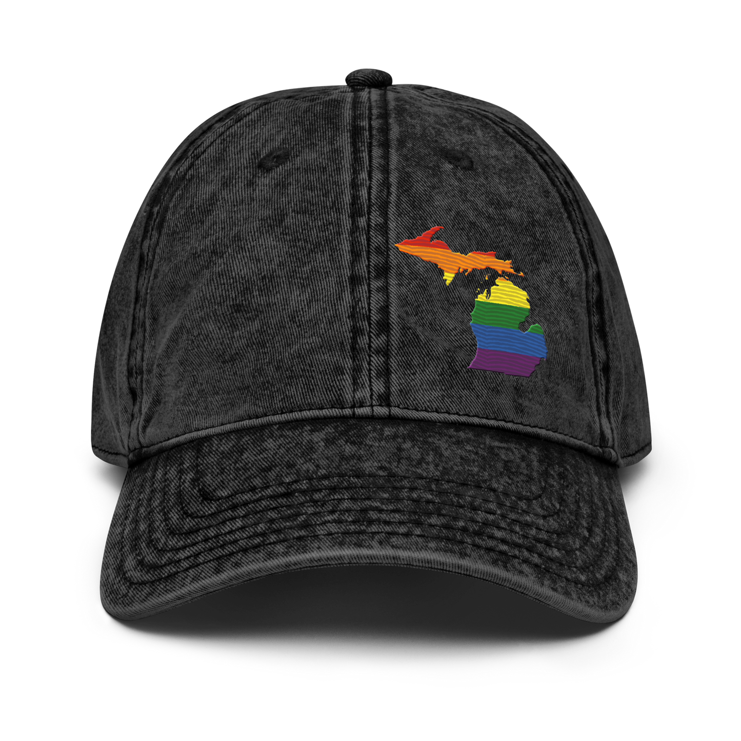Michigan Vintage Baseball Caps | Rainbow Pride Outline