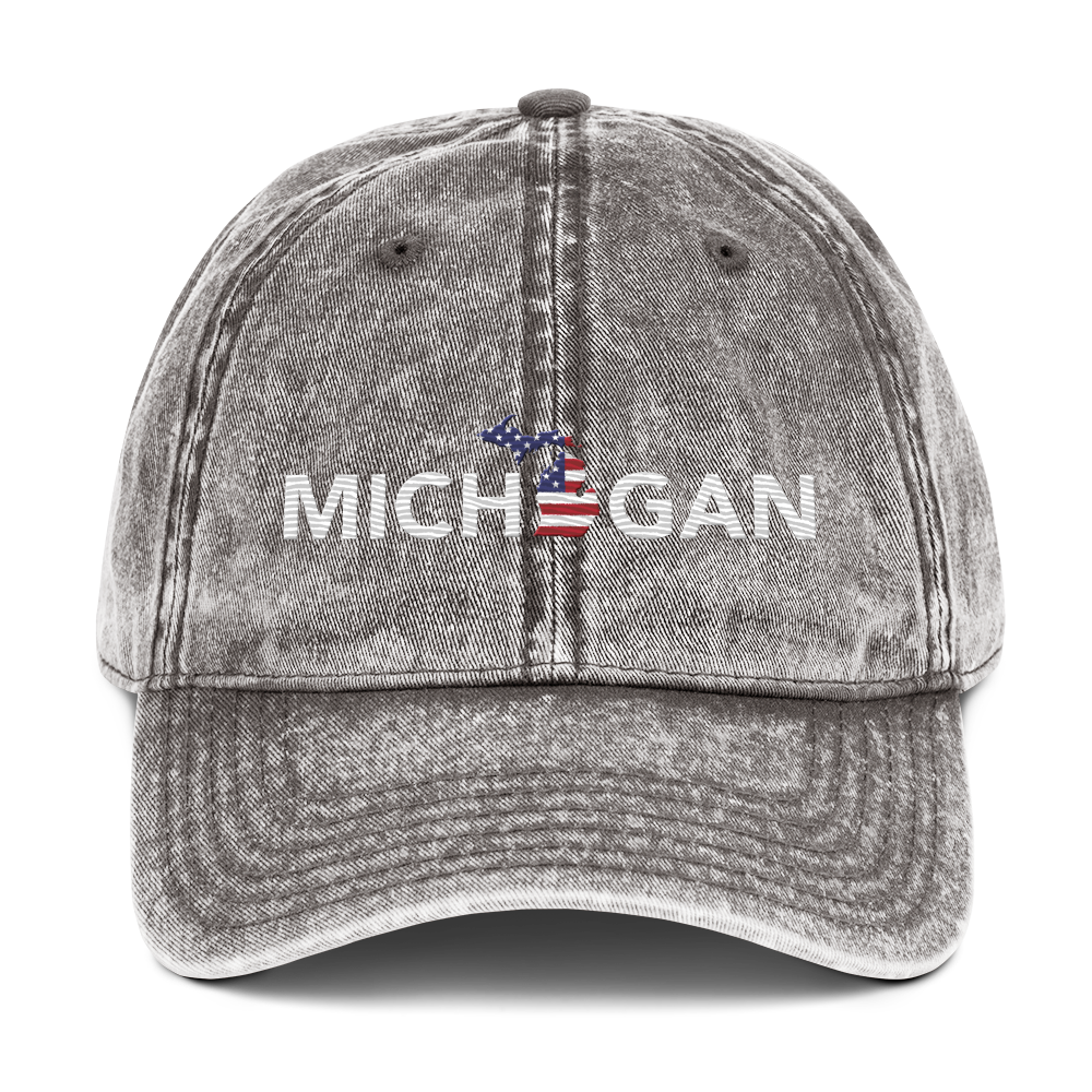 'Michigan' Vintage Baseball Cap (Sans Font Patriot Edition)