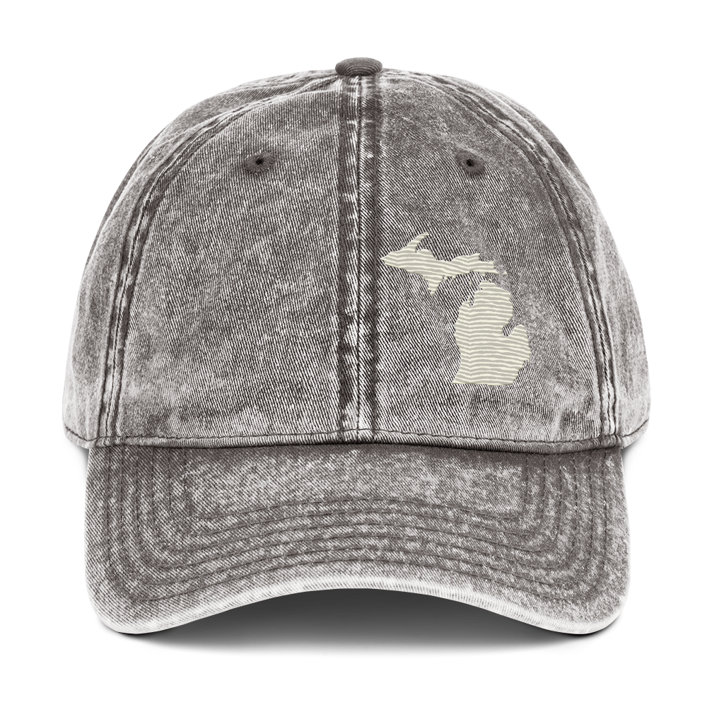 Michigan Vintage Baseball Cap | Ivory White Outline