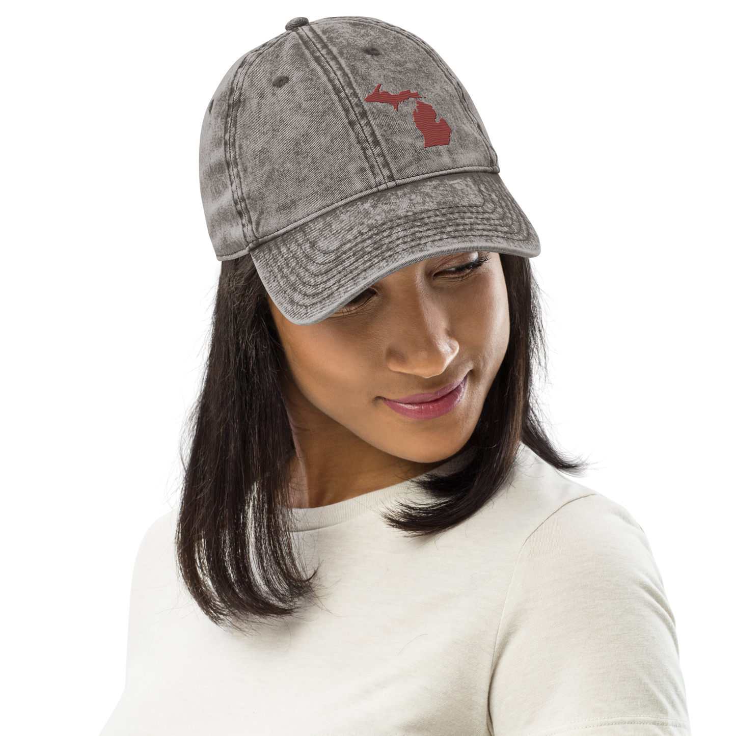 Michigan Vintage Baseball Cap | Ore Dock Red Outline