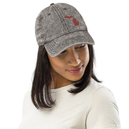 Michigan Vintage Baseball Cap | Ore Dock Red Outline