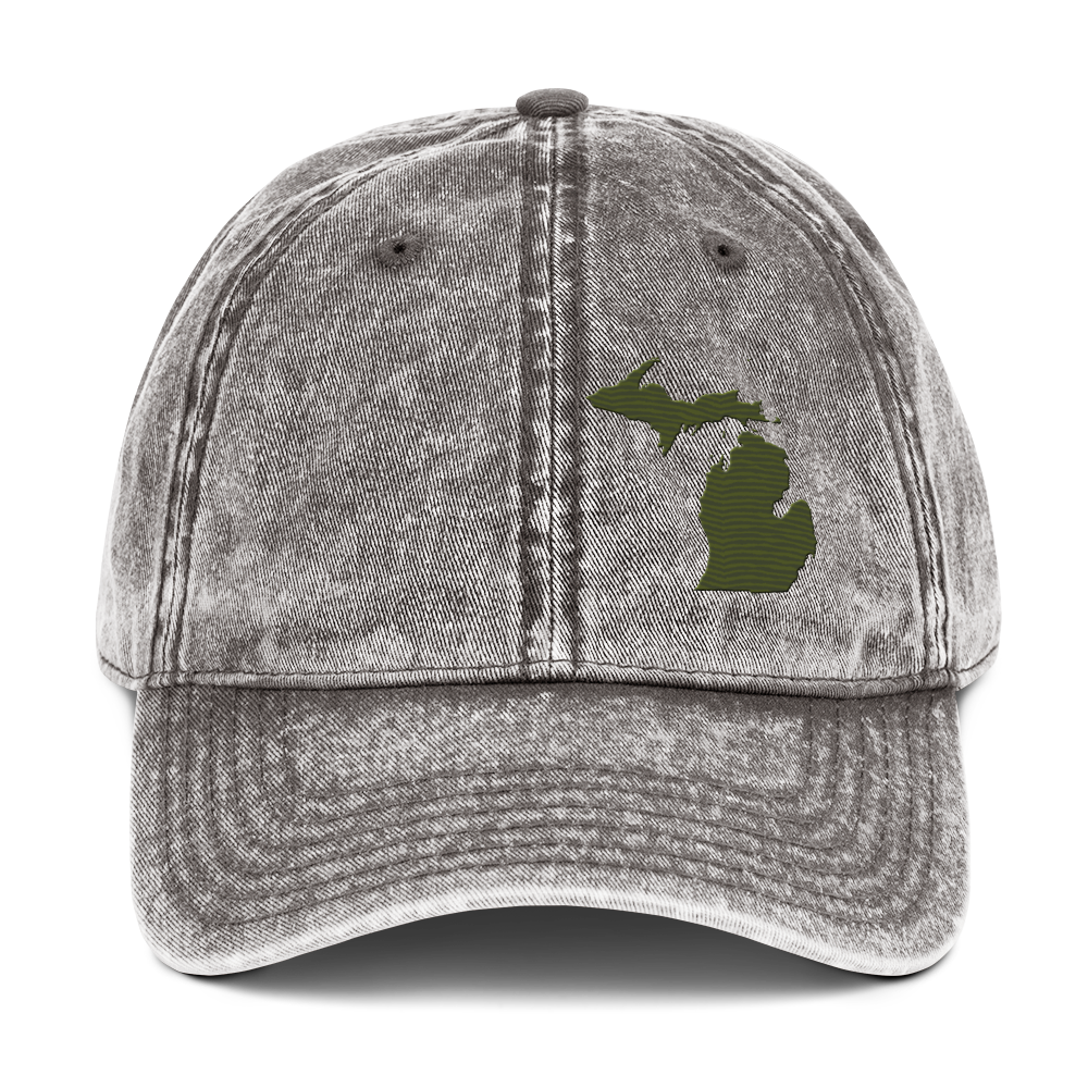 Michigan Vintage Baseball Caps | Army Green Outline