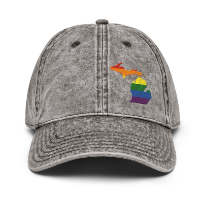 Michigan Vintage Baseball Caps | Rainbow Pride Outline