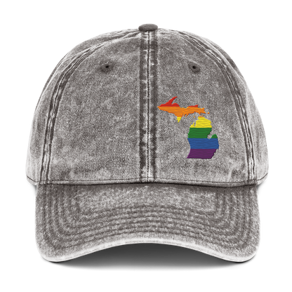 Michigan Vintage Baseball Caps | Rainbow Pride Outline