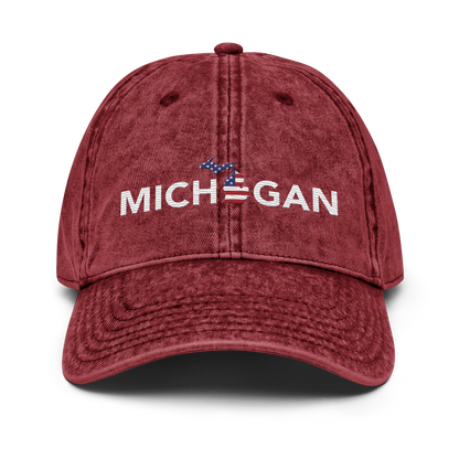 'Michigan' Vintage Baseball Cap (Sans Font Patriot Edition)