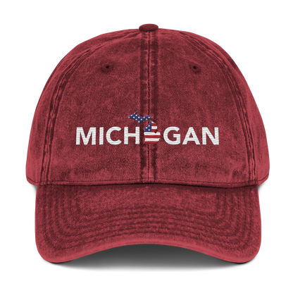 'Michigan' Vintage Baseball Cap (Sans Font Patriot Edition)