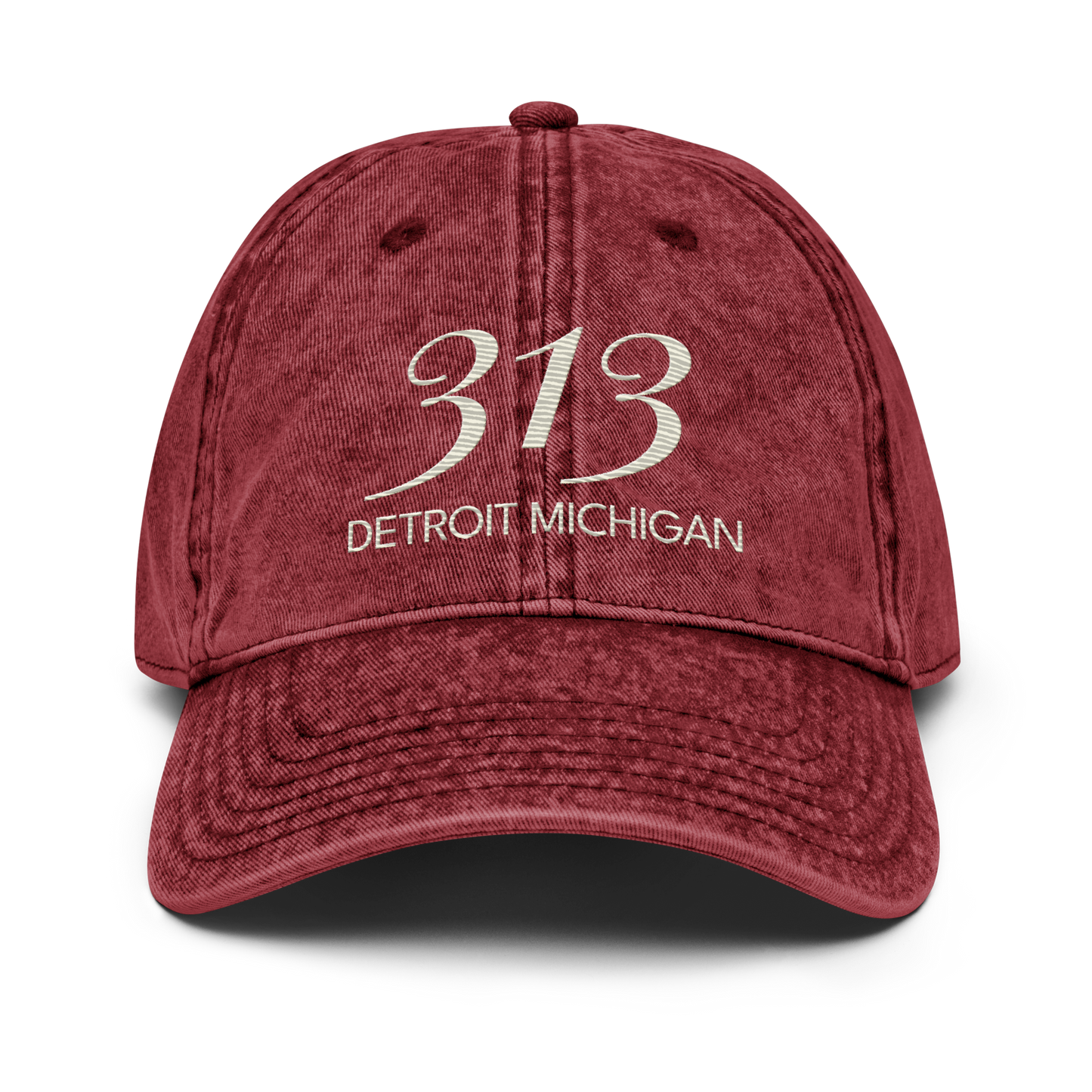 '313 Detroit Michigan' Vintage Baseball Cap | Ivory White