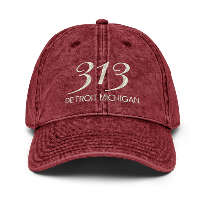 '313 Detroit Michigan' Vintage Baseball Cap | Ivory White