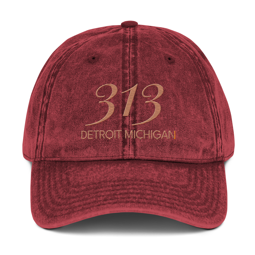 '313 Detroit Michigan' Vintage Baseball Cap | Copper