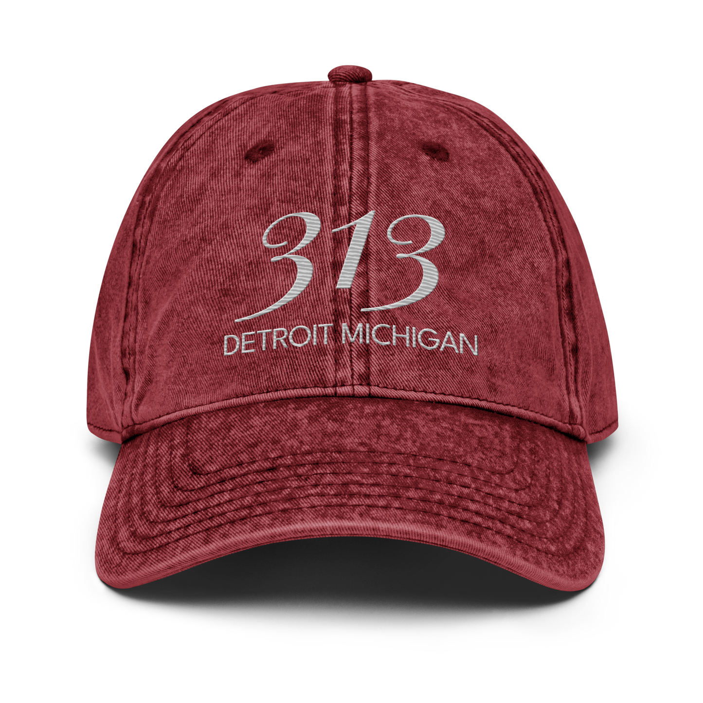 '313 Detroit Michigan' Vintage Baseball Cap | Platinum