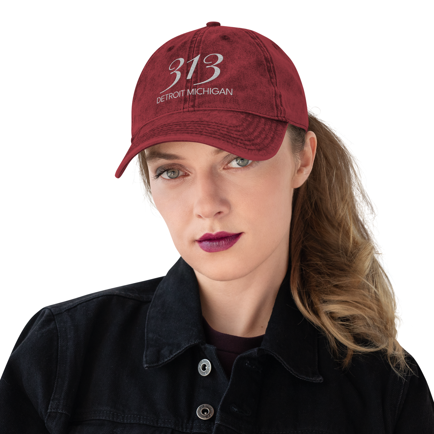 '313 Detroit Michigan' Vintage Baseball Cap | Platinum