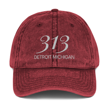 '313 Detroit Michigan' Vintage Baseball Cap | Platinum