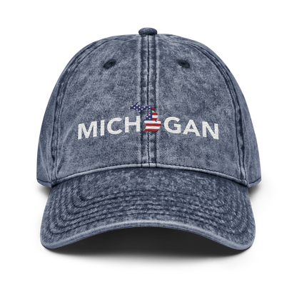 'Michigan' Vintage Baseball Cap (Sans Font Patriot Edition)