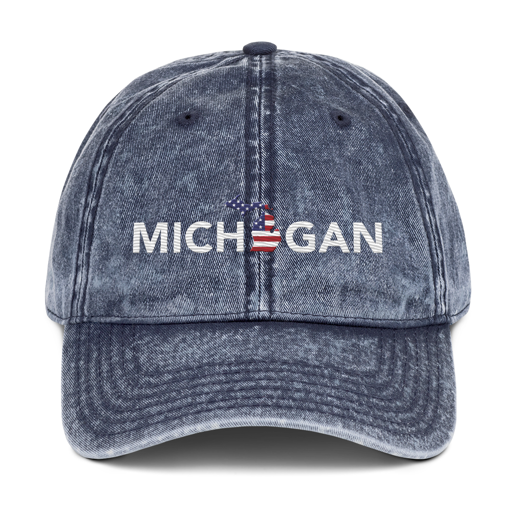 'Michigan' Vintage Baseball Cap (Sans Font Patriot Edition)