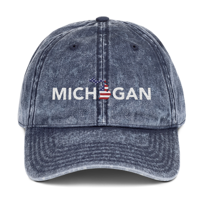 'Michigan' Vintage Baseball Cap (Sans Font Patriot Edition)