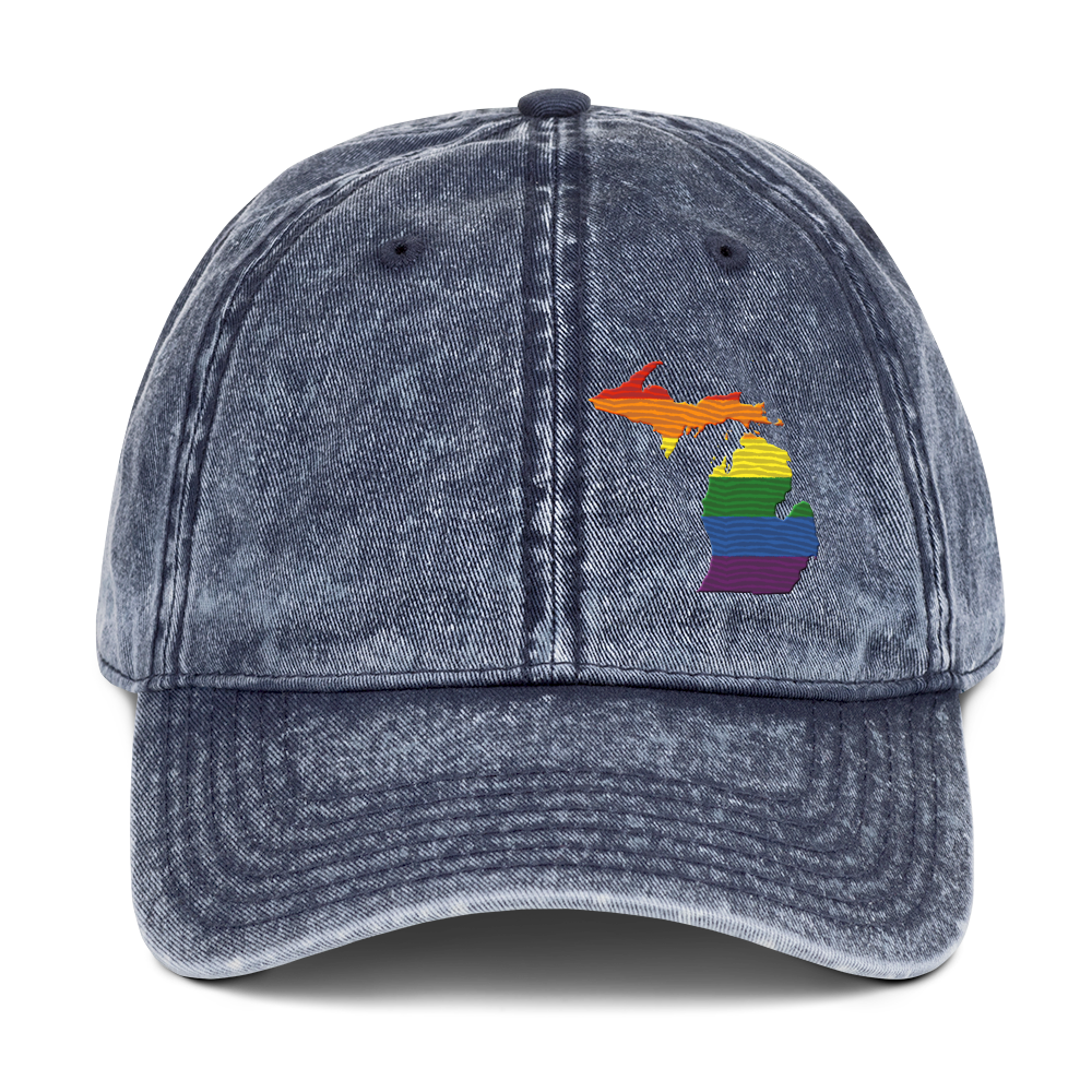 Michigan Vintage Baseball Cap (Rainbow Pride Edition)