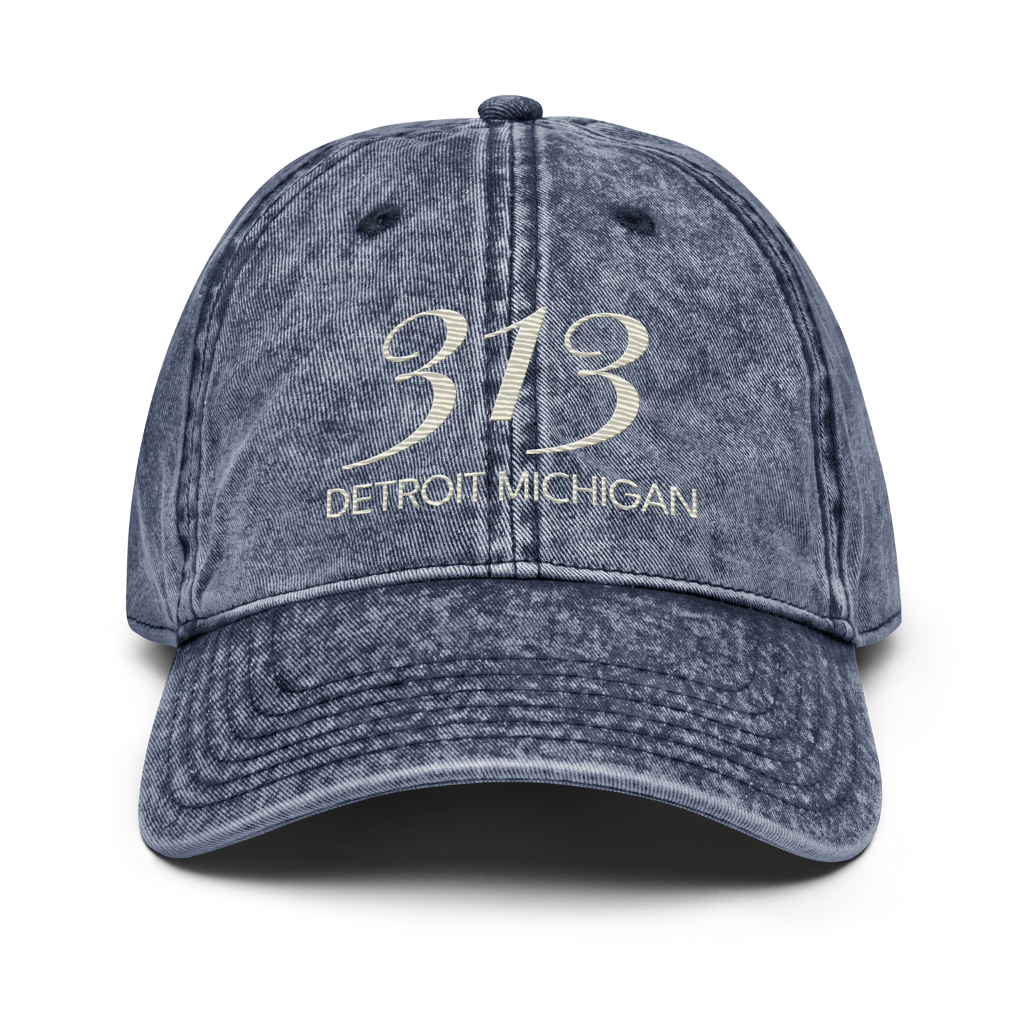 '313 Detroit Michigan' Vintage Baseball Cap | Ivory White