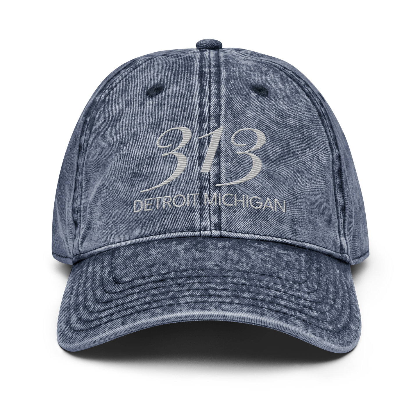 '313 Detroit Michigan' Vintage Baseball Cap | Platinum