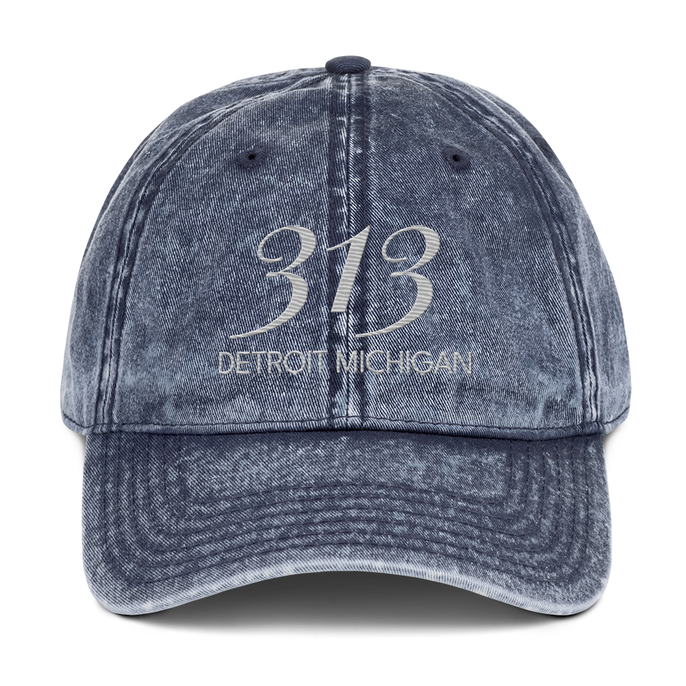 '313 Detroit Michigan' Vintage Baseball Cap | Platinum