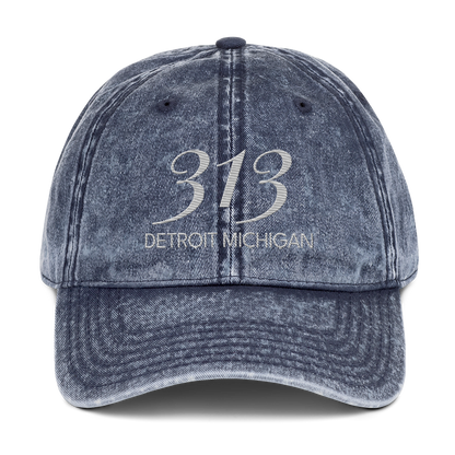 '313 Detroit Michigan' Vintage Baseball Cap | Platinum