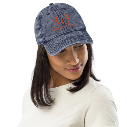 '313 Detroit Michigan' Vintage Baseball Cap | Maple Leaf Orange