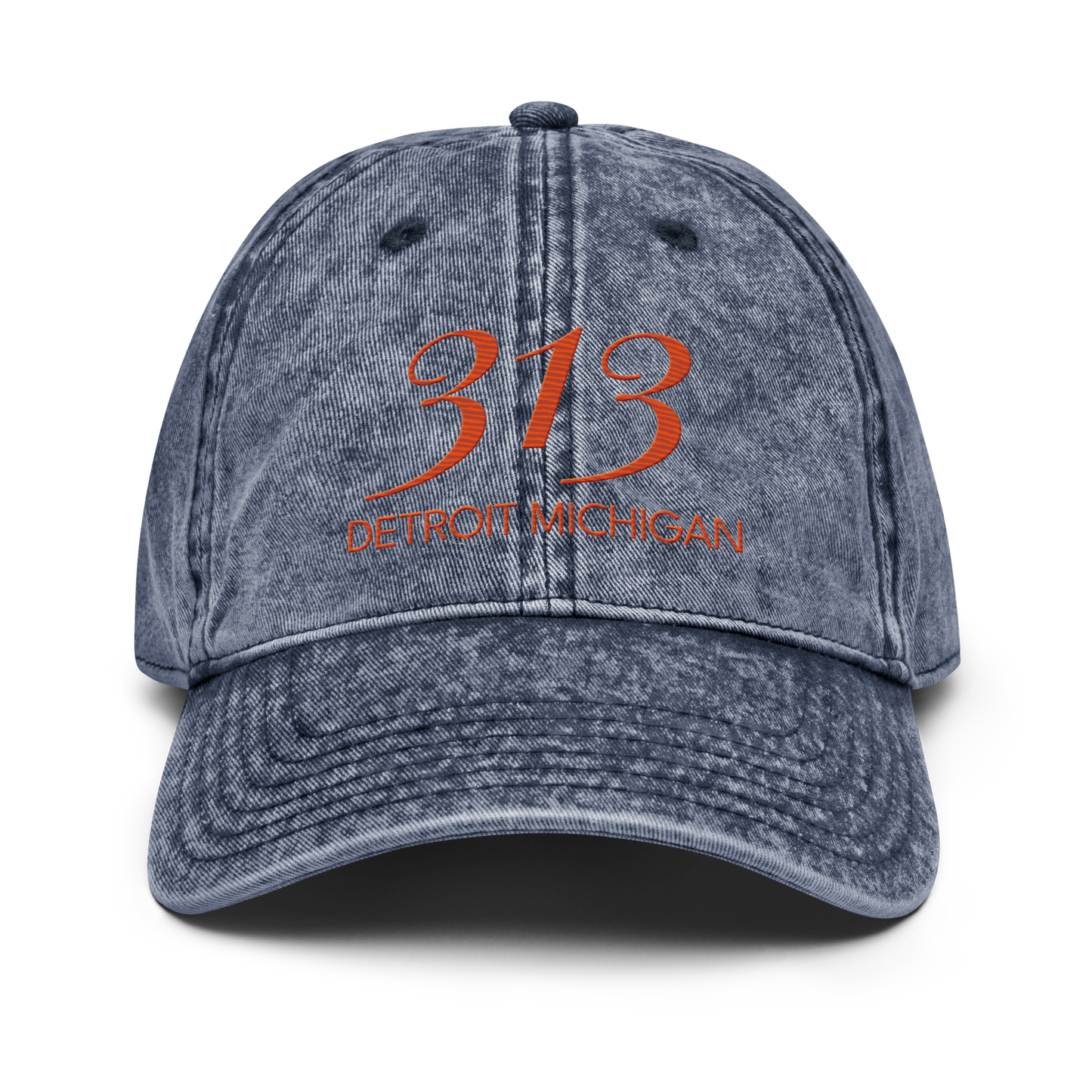 '313 Detroit Michigan' Vintage Baseball Cap | Maple Leaf Orange