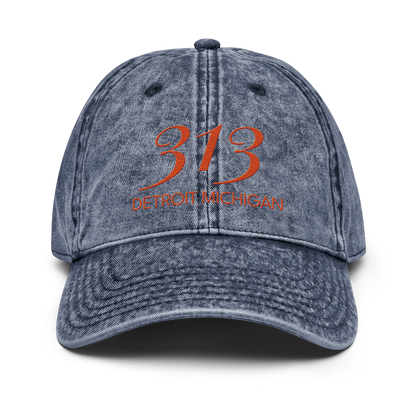 '313 Detroit Michigan' Vintage Baseball Cap | Maple Leaf Orange