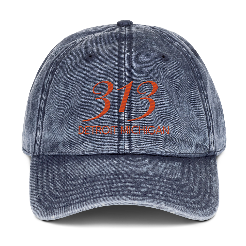 '313 Detroit Michigan' Vintage Baseball Cap | Maple Leaf Orange