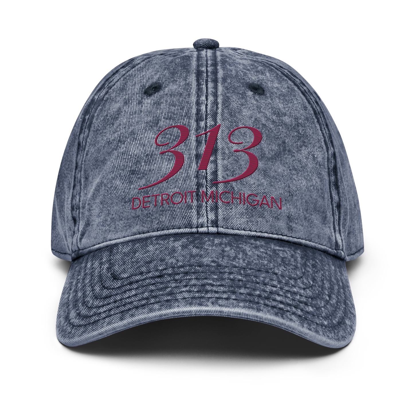 '313 Detroit Michigan' Vintage Baseball Cap | Ruby Red