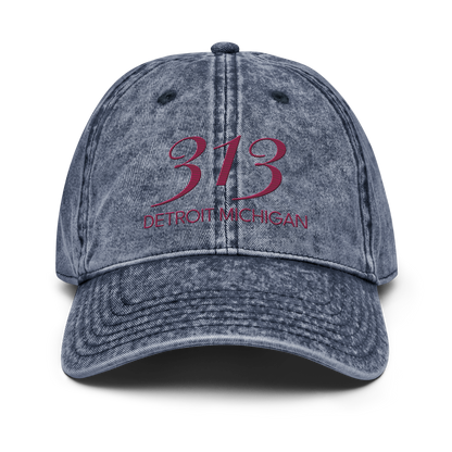 '313 Detroit Michigan' Vintage Baseball Cap | Ruby Red