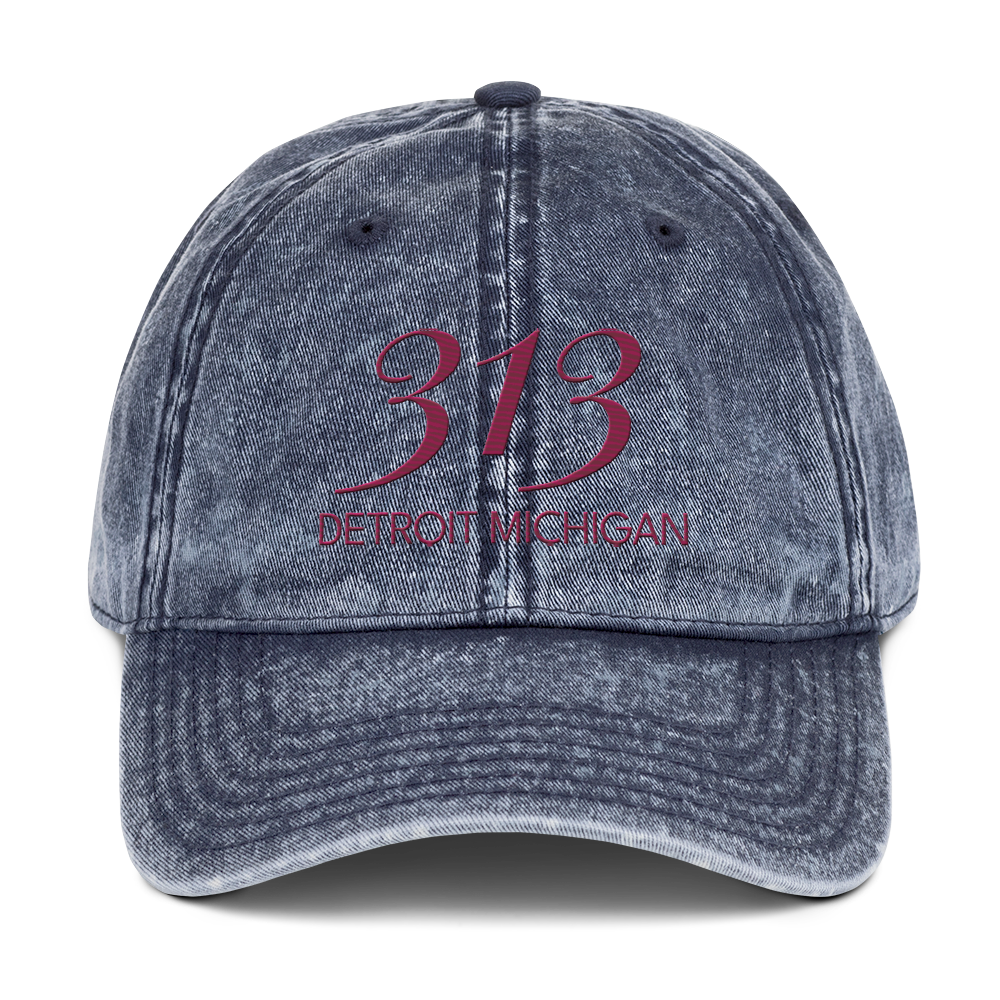 '313 Detroit Michigan' Vintage Baseball Cap | Ruby Red