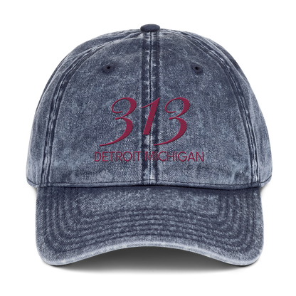 '313 Detroit Michigan' Vintage Baseball Cap | Ruby Red