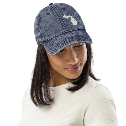 Michigan Vintage Baseball Cap | Ivory White Outline