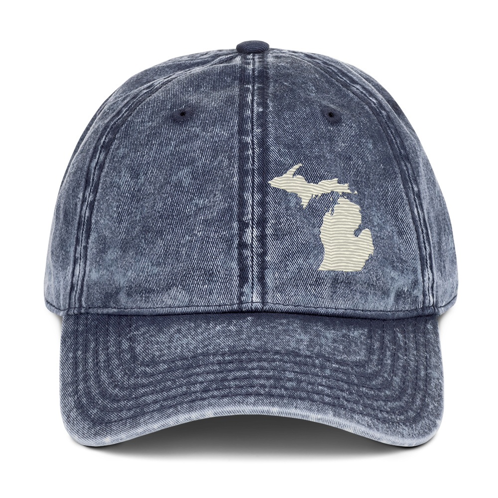 Michigan Vintage Baseball Cap | Ivory White Outline