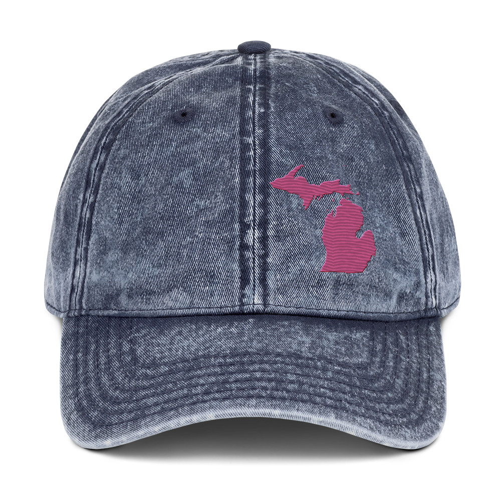 Michigan Vintage Baseball Caps | Apple Blossom Pink Outline