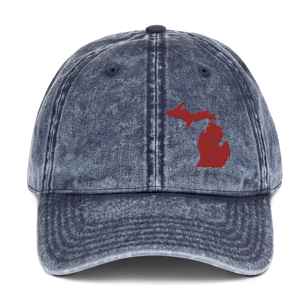 Michigan Vintage Baseball Caps | Thimbleberry Red Outline