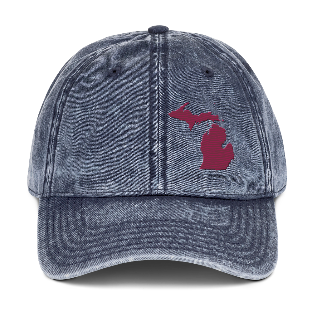 Michigan Vintage Baseball Caps | Ruby Red Outline