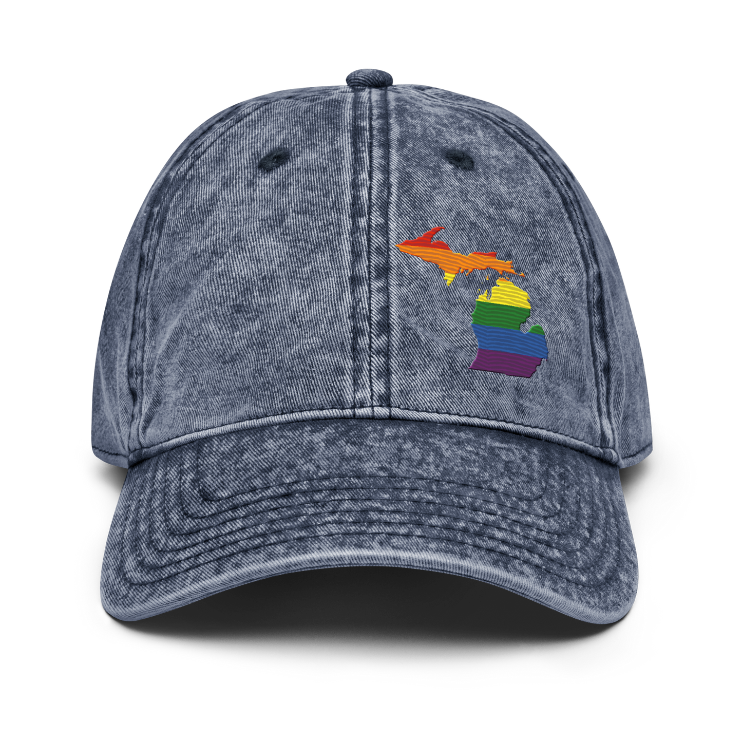 Michigan Vintage Baseball Caps | Rainbow Pride Outline