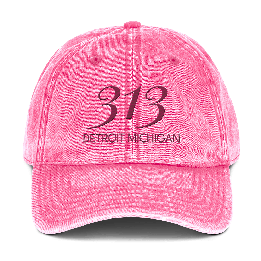 '313 Detroit Michigan' Vintage Baseball Cap | Ruby Red