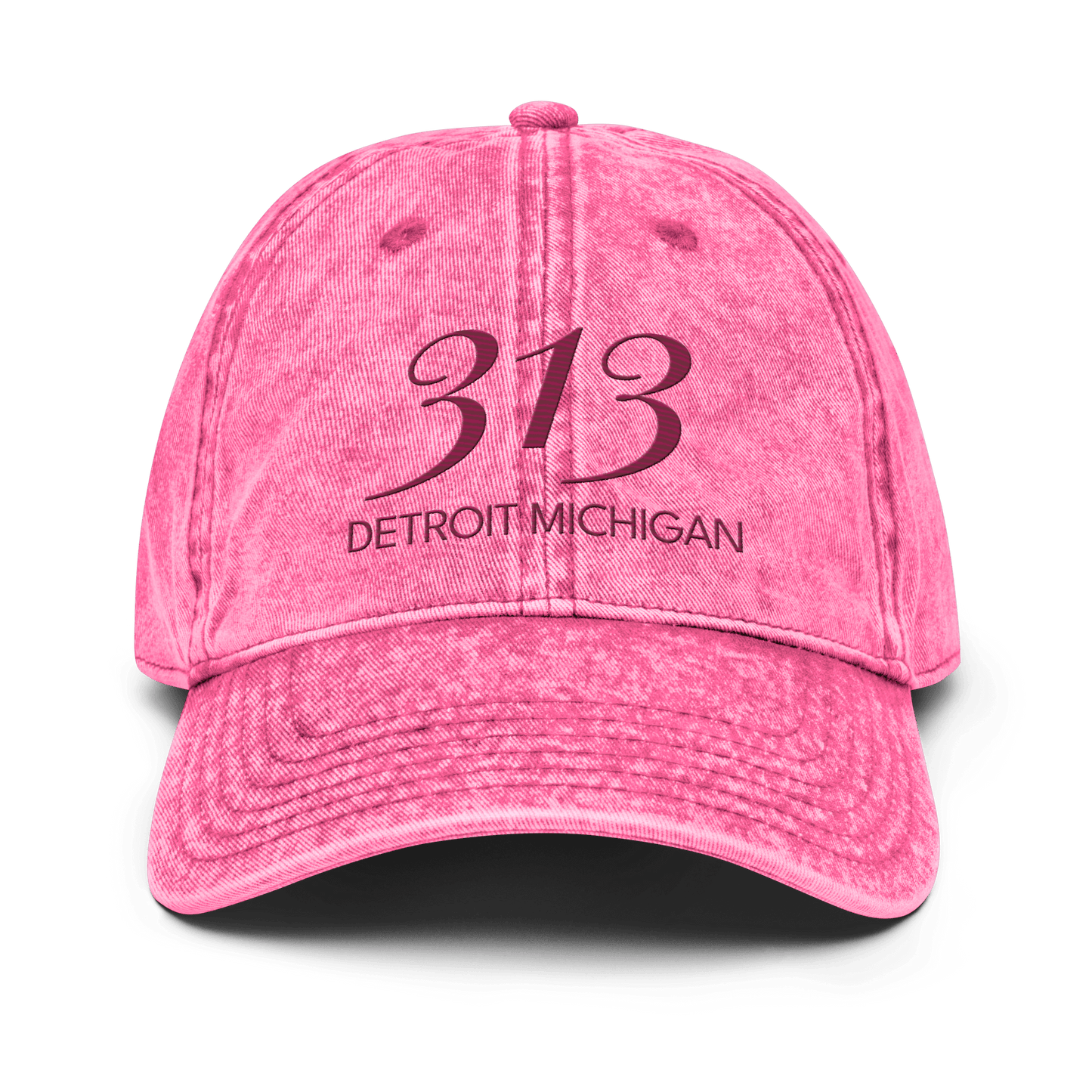 '313 Detroit Michigan' Vintage Baseball Cap | Ruby Red