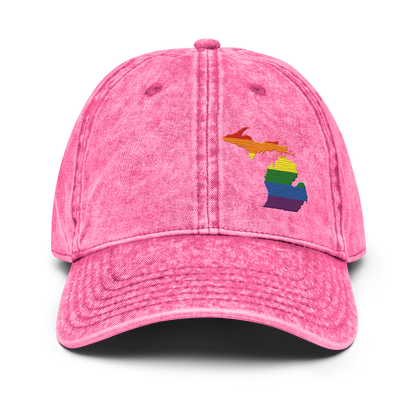 Michigan Vintage Baseball Caps | Rainbow Pride Outline