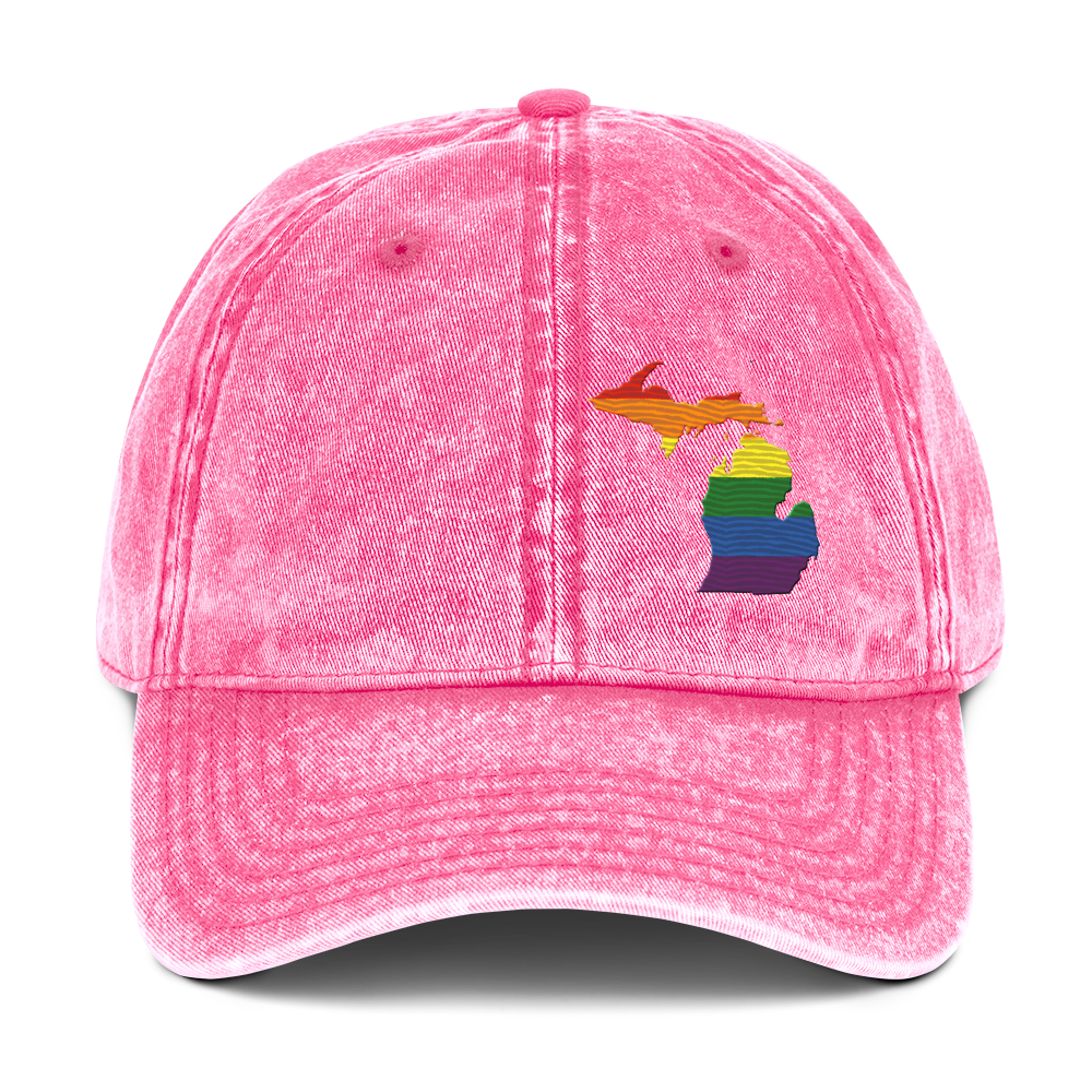 Michigan Vintage Baseball Caps | Rainbow Pride Outline