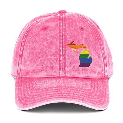 Michigan Vintage Baseball Caps | Rainbow Pride Outline